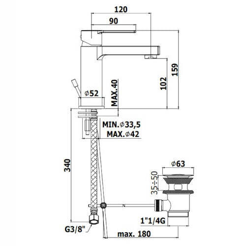 Paffoni West miscelatore lavabo scarico auto cromo