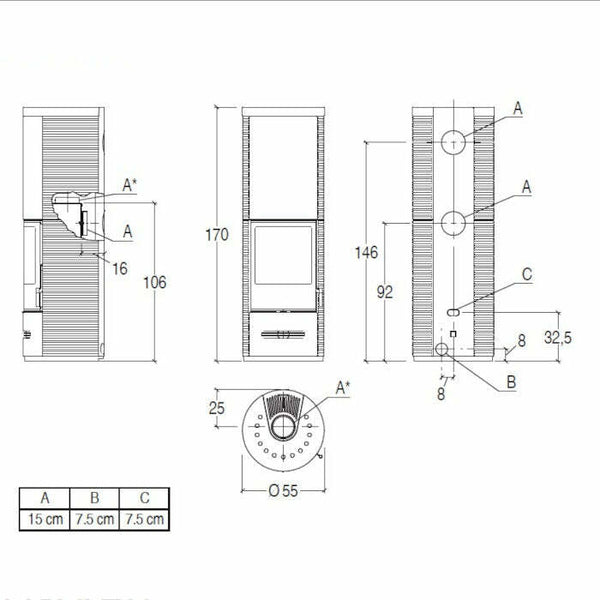 Piazzetta E929 D-H stufa a legna 7,9 kW