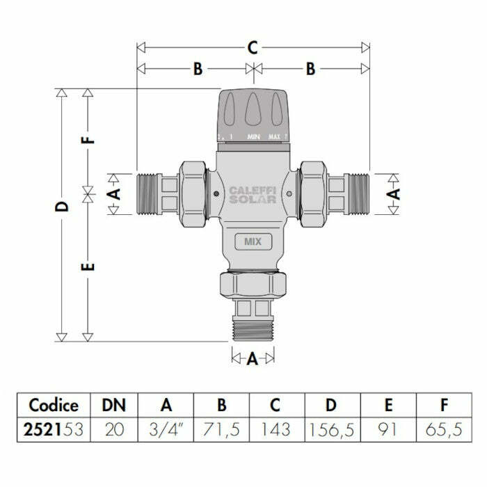 Caleffi 2521 miscelatore termostatico con valvole di ritegno 3/4"