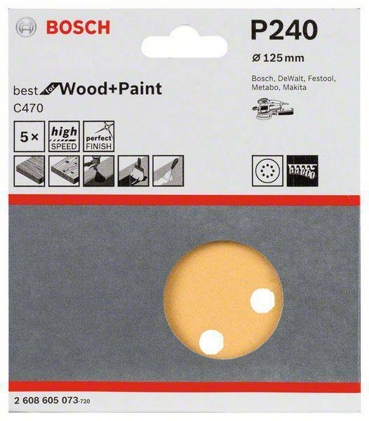Bosch set 5 dischi abrasivi, diametro 125 mm, grana 240