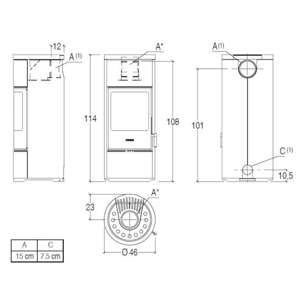 Piazzetta E924 stufa a legna 7,2 kW scarico superiore, base fissa