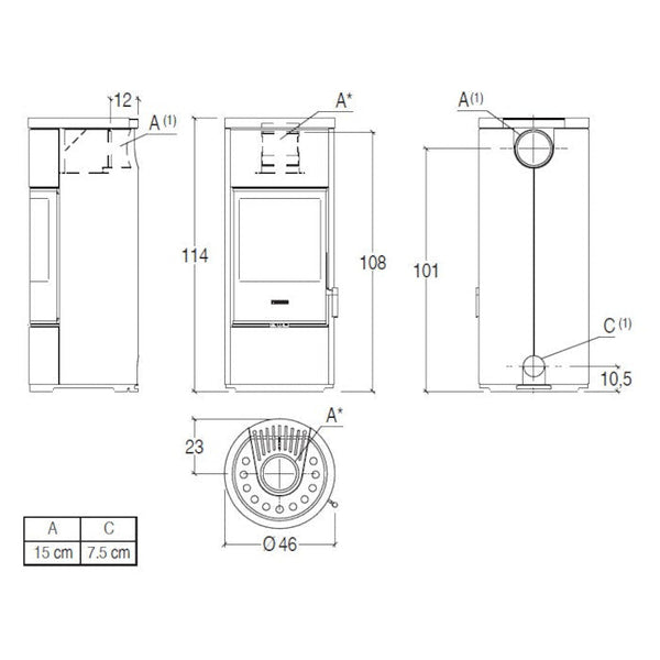 Piazzetta E924 BCS stufa a legna 7,2 kW scarico superiore base rotante