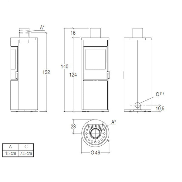 Piazzetta E924 A stufa a legna 7,2 kW scarico superiore base fissa