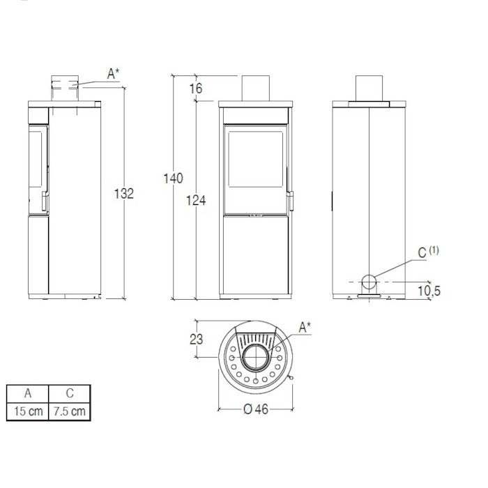 Piazzetta E924 A stufa a legna 7,2 kW scarico superiore base rotante