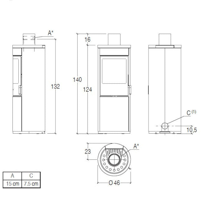 Piazzetta E924 A BCS stufa a legna 7,2 kW scarico superiore base rotante