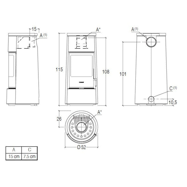 Piazzetta E924 M stufa a legna 7,2 kW scarico superiore base rotante