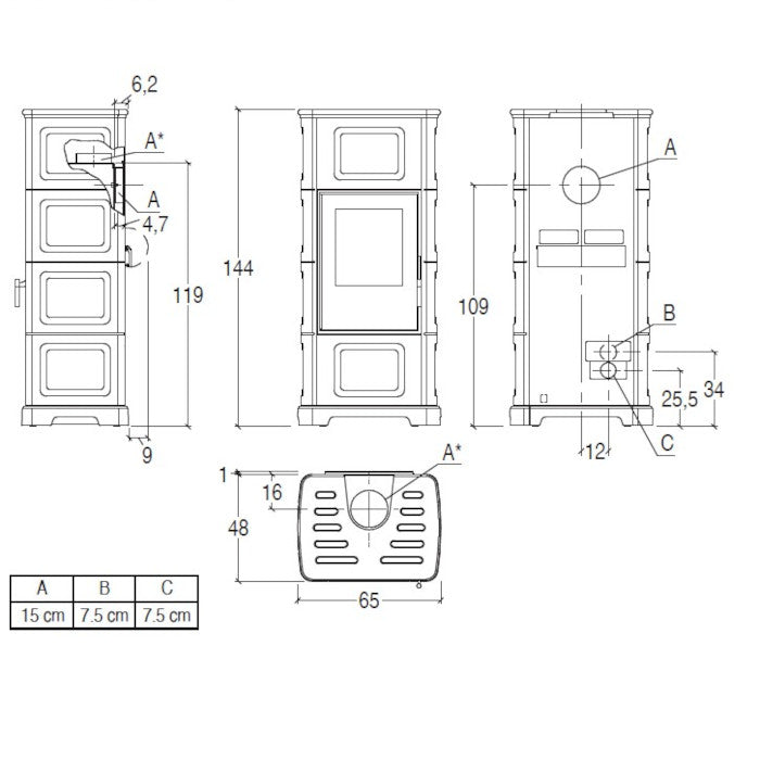 Piazzetta E928 C BCS stufa a legna 11,1 kW