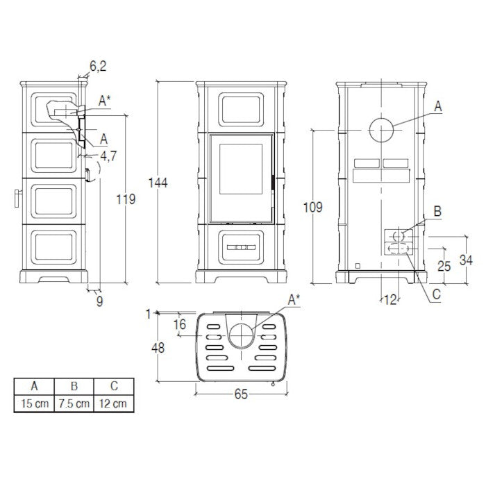 Piazzetta E928 C stufa a legna 11 kW con bocchetta frontale