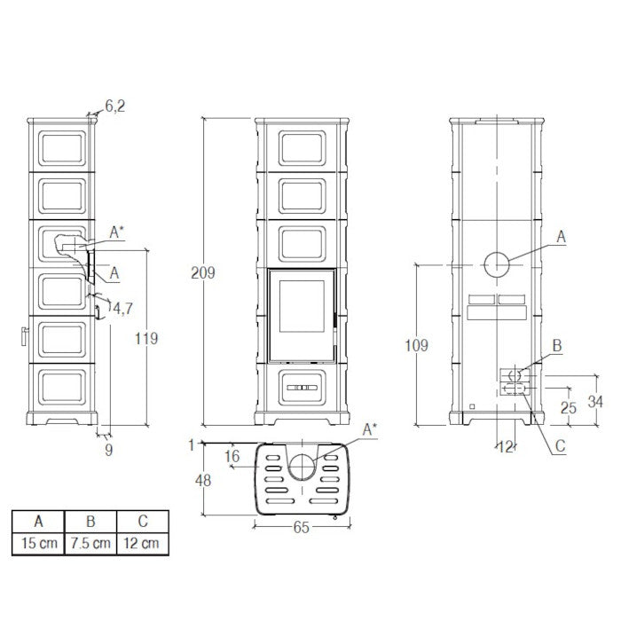 Piazzetta E928 C-H stufa a legna 11 kW con bocchetta frontale