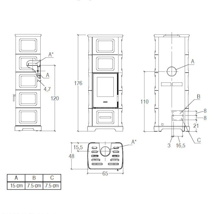 Piazzetta E928 C-M BCS stufa a legna 11,1 kW con bocchetta frontale