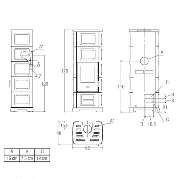 Piazzetta E928 C-M stufa a legna 11 kW con bocchetta frontale