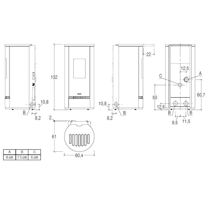 Piazzetta P230 T Frontal Glass stufa a pellet 11 kW scarico posteriore