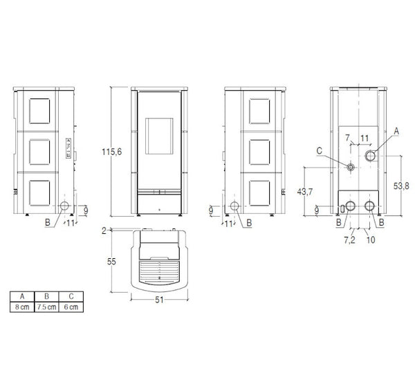 Piazzetta P920 C stufa a pellet 8,5 kW scarico posteriore