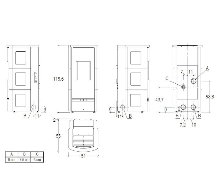 Piazzetta P920 C stufa a pellet 8,5 kW scarico posteriore