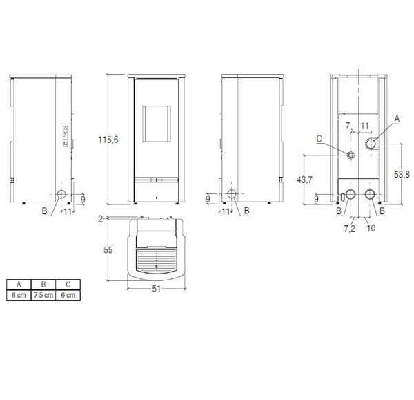 Piazzetta P920 M stufa a pellet 8,5 kW scarico posteriore