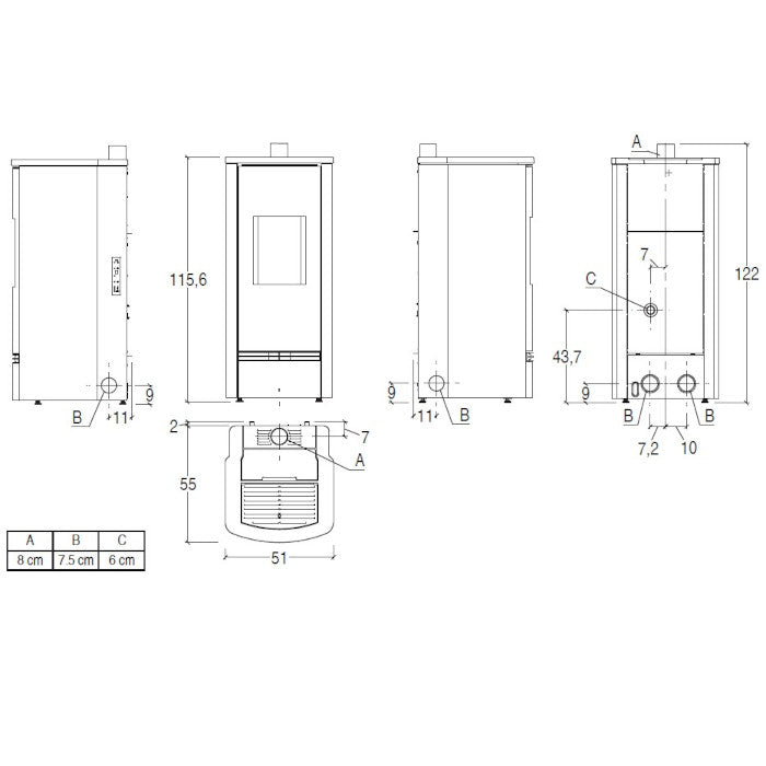 Piazzetta P920 M TOP stufa a pellet 8,5 kW scarico superiore