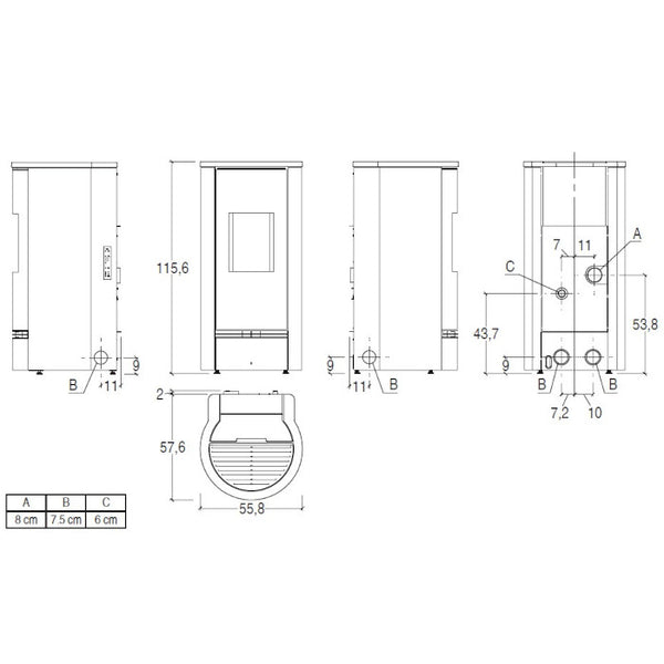 Piazzetta P920 T stufa a pellet 8,5 kW scarico posteriore