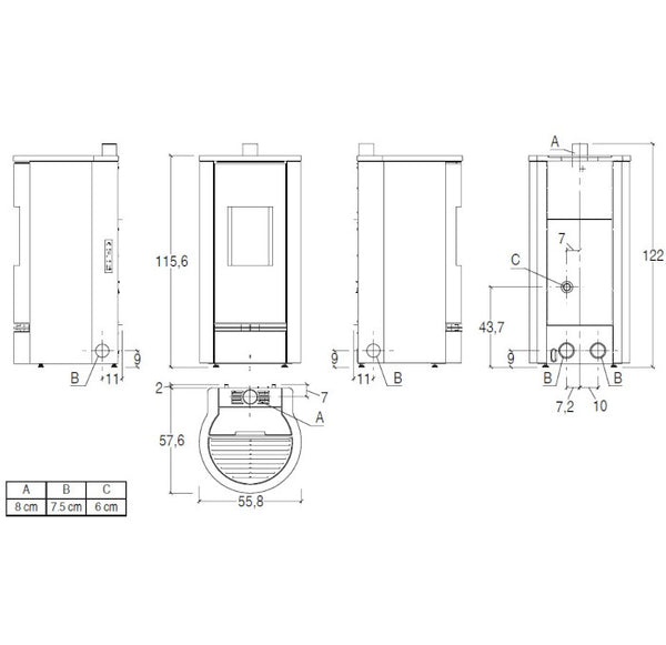 Piazzetta P920 T TOP stufa a pellet 8,5 kW scarico superiore