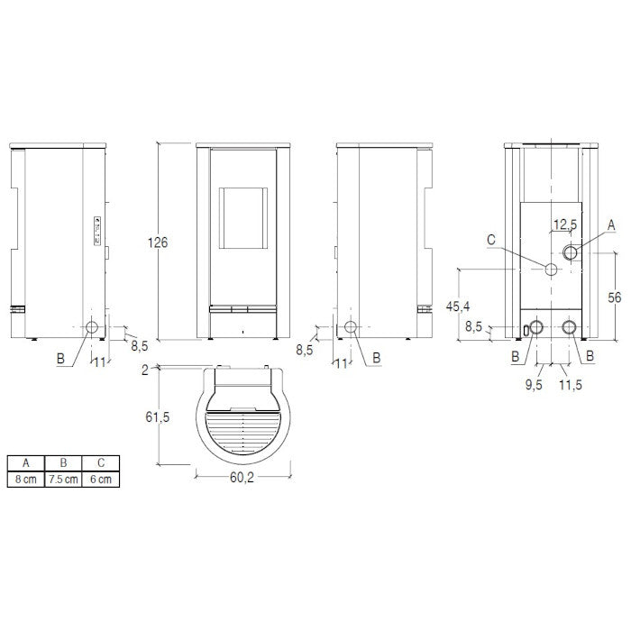 Piazzetta P930 T stufa a pellet 11 kW scarico posteriore