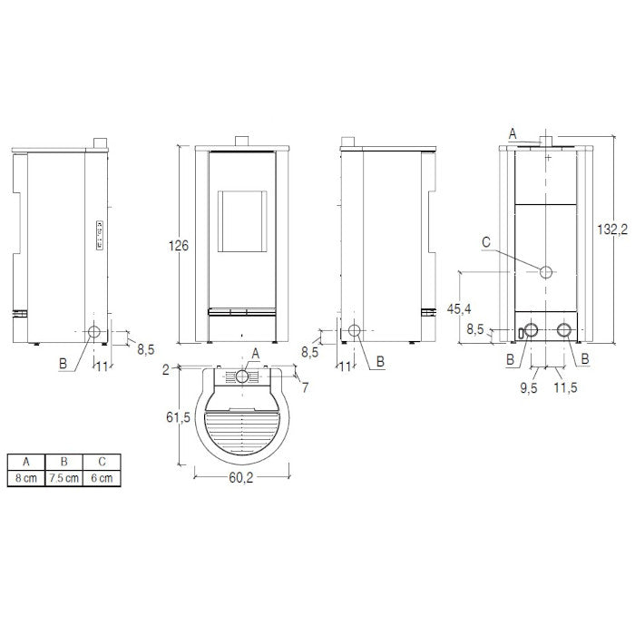 Piazzetta P930 T TOP stufa a pellet 11 kW scarico superiore