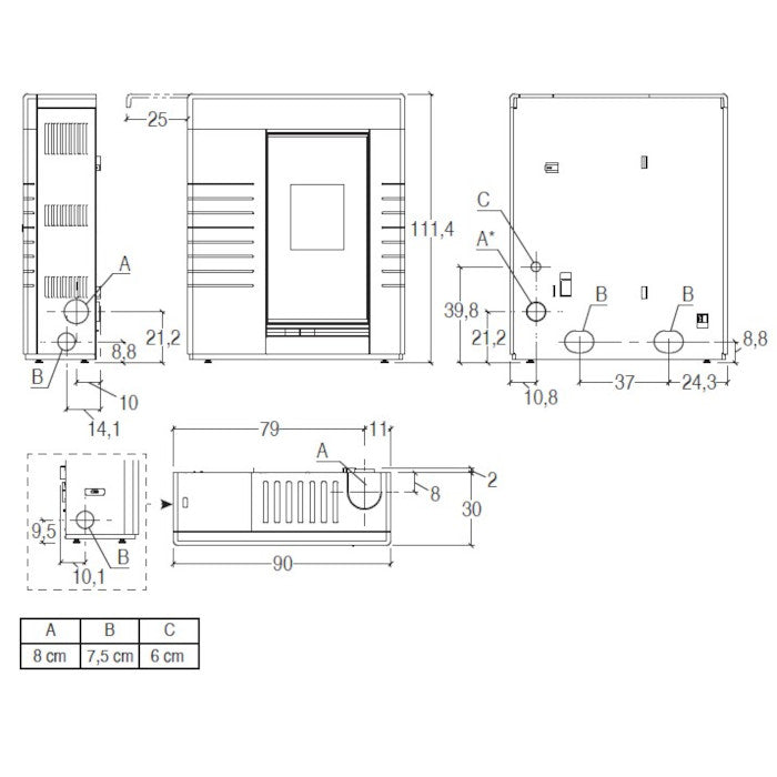 Piazzetta P934 stufa a pellet slim 8,5 kW