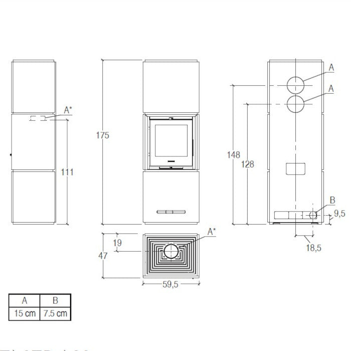 Piazzetta QUBE 4 stufa a legna 9 kW