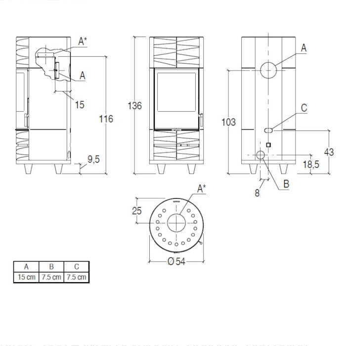 Piazzetta ROUND-M stufa a legna 7,9 kW