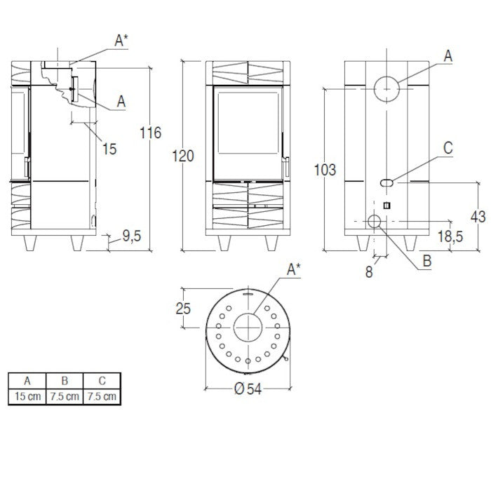 Piazzetta ROUND stufa a legna 7,9 kW